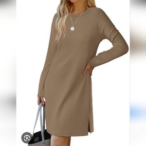Elegant Tan Long Sleeve Dress By Sampeel XL NWT